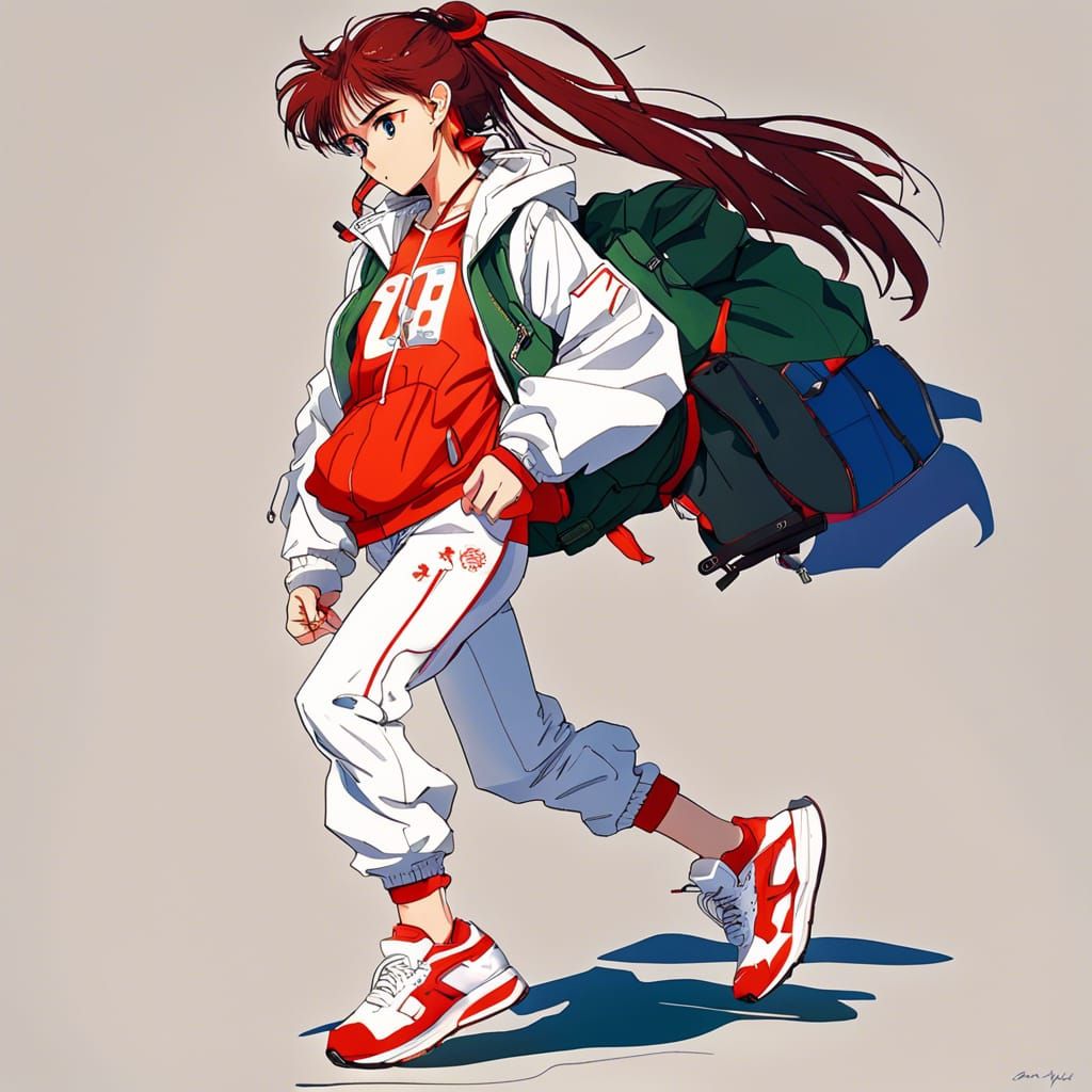90s Anime Runner Girl in Cel Shading Style