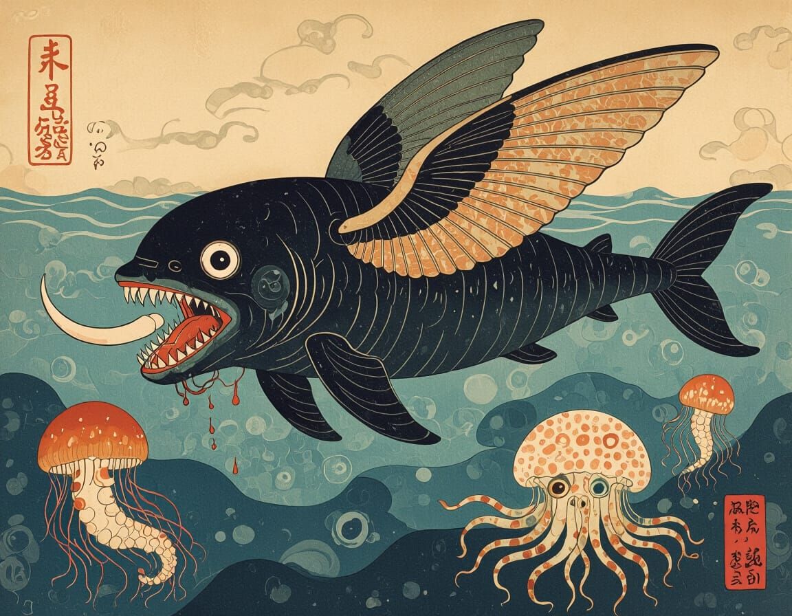 Surreal Egon Schiele Style Mutant Sea Creature