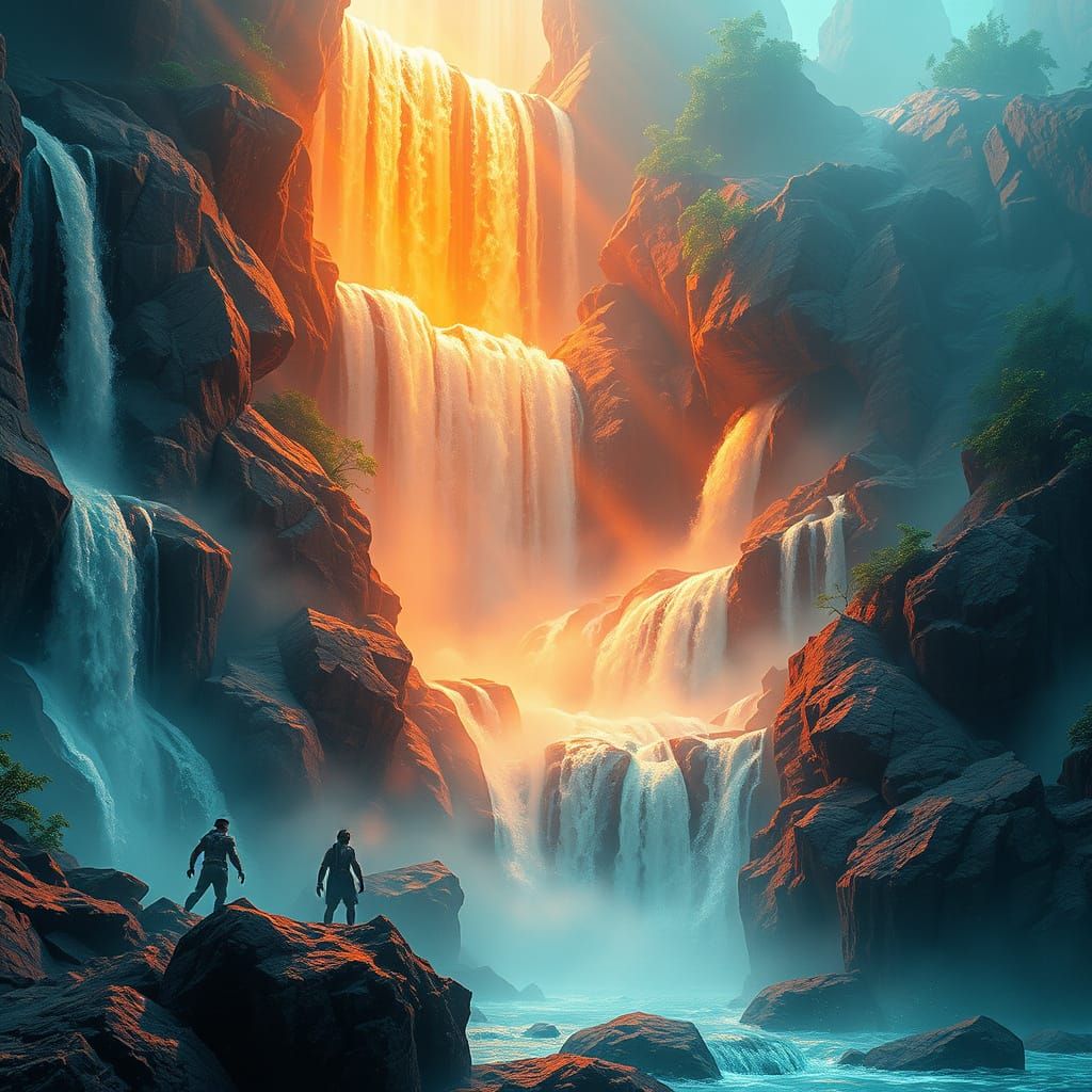 Surreal Cosmic Waterfalls on Shivamogga Prime in Vibrant Dig...