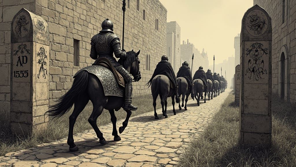 Knight on Horseback: Woodcut Print in Durer Style