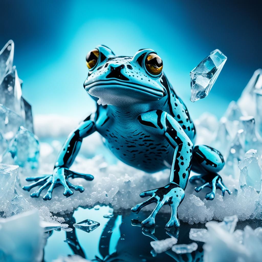 Surreal Frozen Frog Mid-Air Jump in Ice