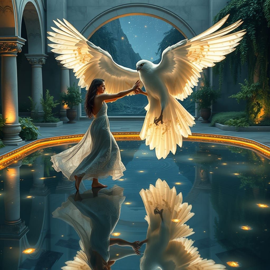 Majestic Falcon Goddess in Dreamlike Harmony