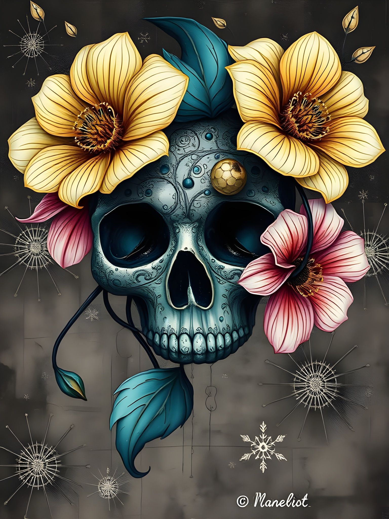 Vibrant Floral Portrait in 8-bit Digital Art Style