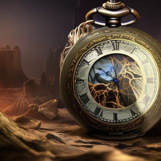 Broken Pocket Watch in Detailed Digital Painting Style