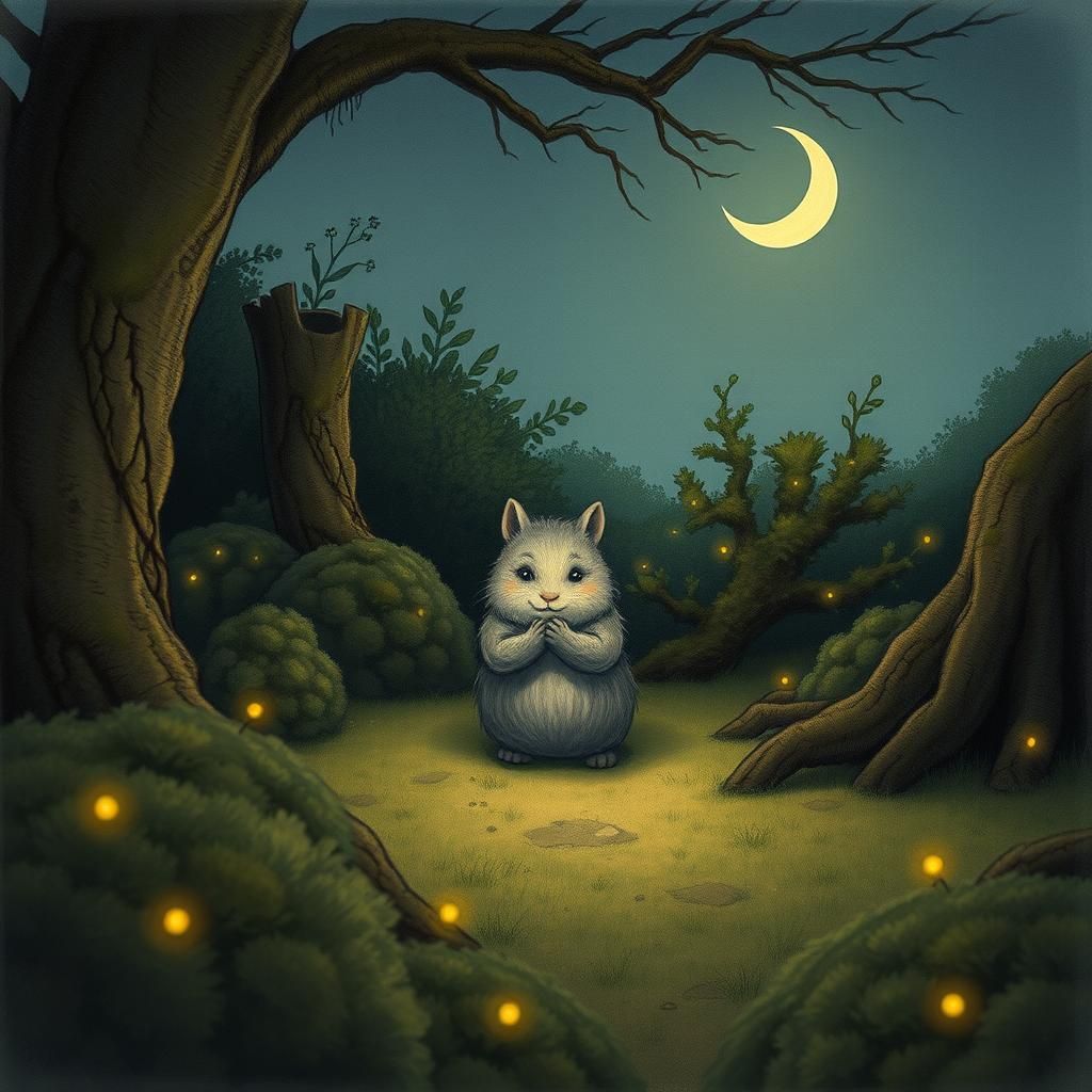Melancholic Wolliw in Whimsical Forest Clearing