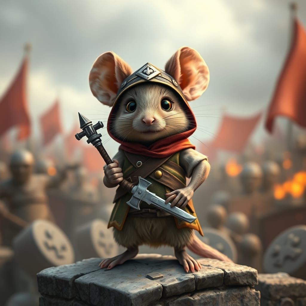 Hyperrealistic Warrior Mouse on Barricades