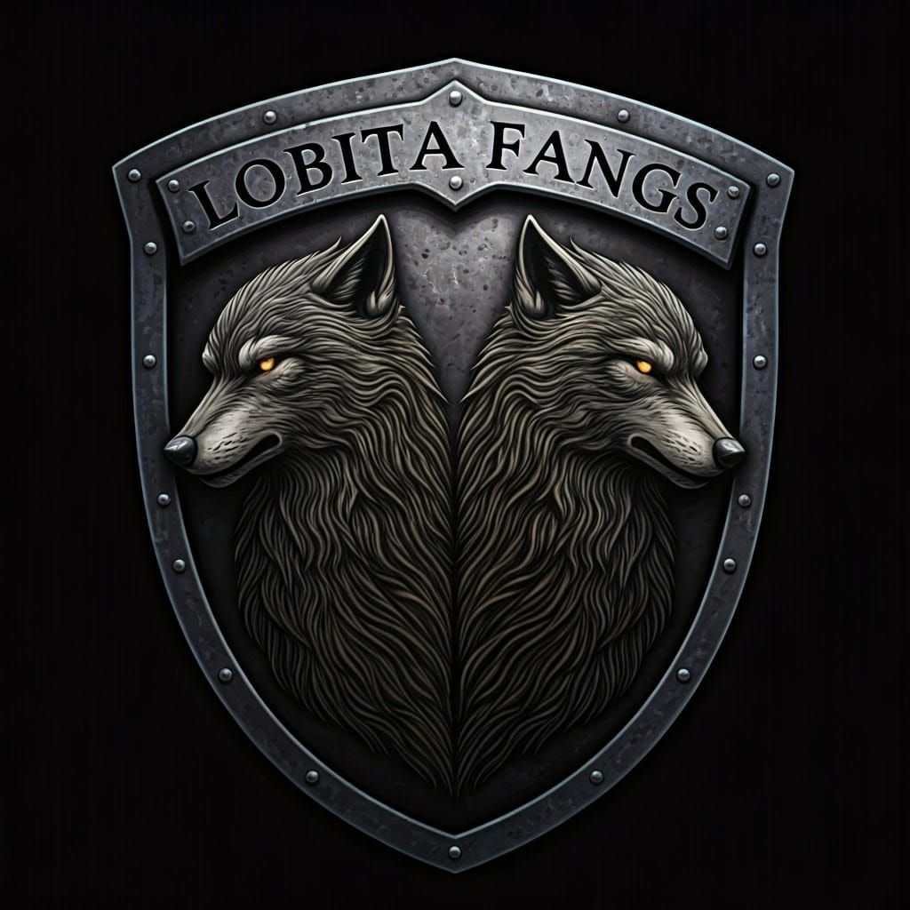 Medieval Shield with Wolves in Gothic Style