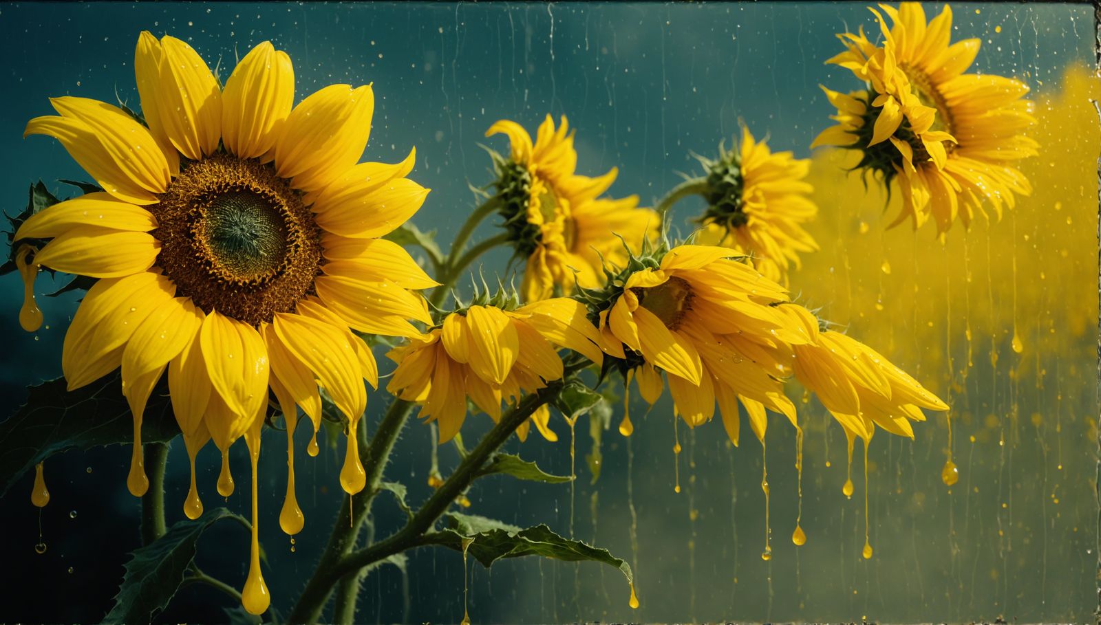 Grotesque Sunflowers in Surreal Cinematic Still