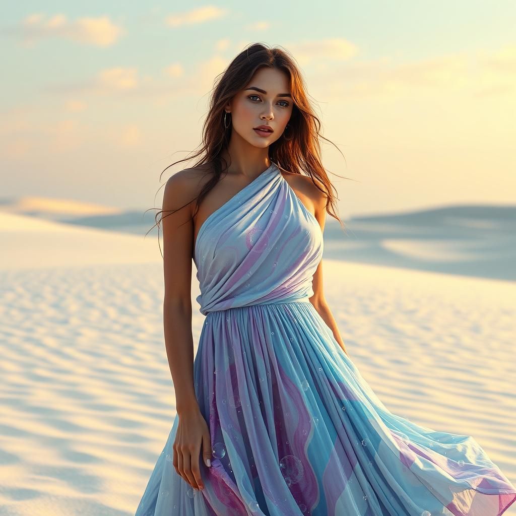 Lady in Bubble Dress in Hyperrealistic Art Nouveau Style