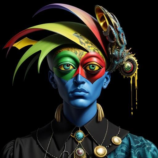 Psychedelic Cubist Oil Painting in Triadic Colors