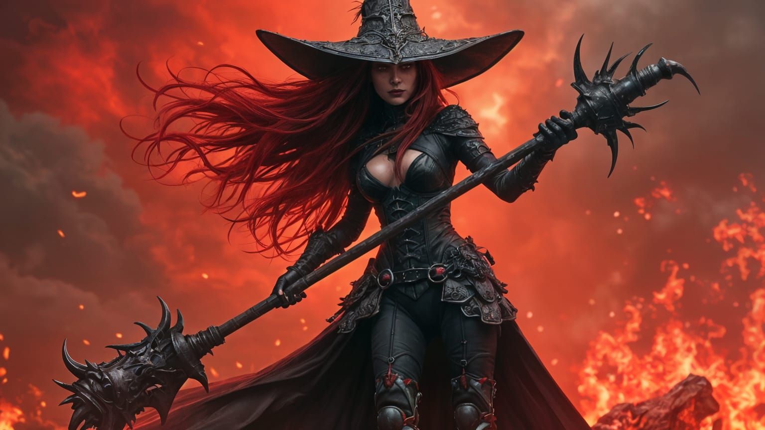 Dark Fantasy Witch Warrior in Gothic Horror Style