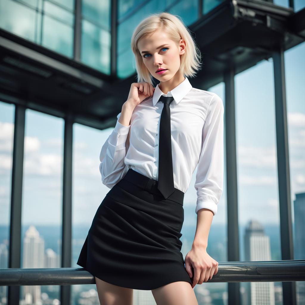 Blonde Teenager on Skyscraper, Comic Book Art