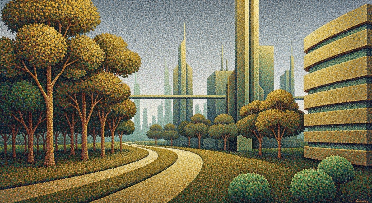 Futuristic Cityscape in Pointillist Style