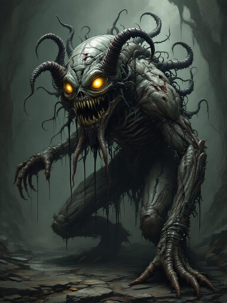 Grotesque Biomechanical Abomination in a Dark, Foreboding Re...