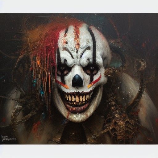 Surreal Skeleton Clown Behemoth Hybrid Oil Painting