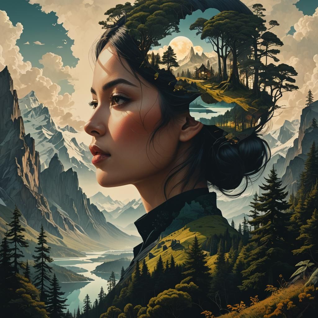 Surreal Double Exposure Landscape Collage with Silhouette