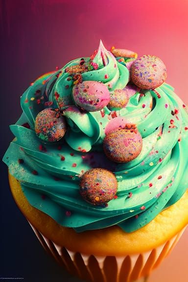 Detailed Cupcake Close-Up in Photorealistic Style