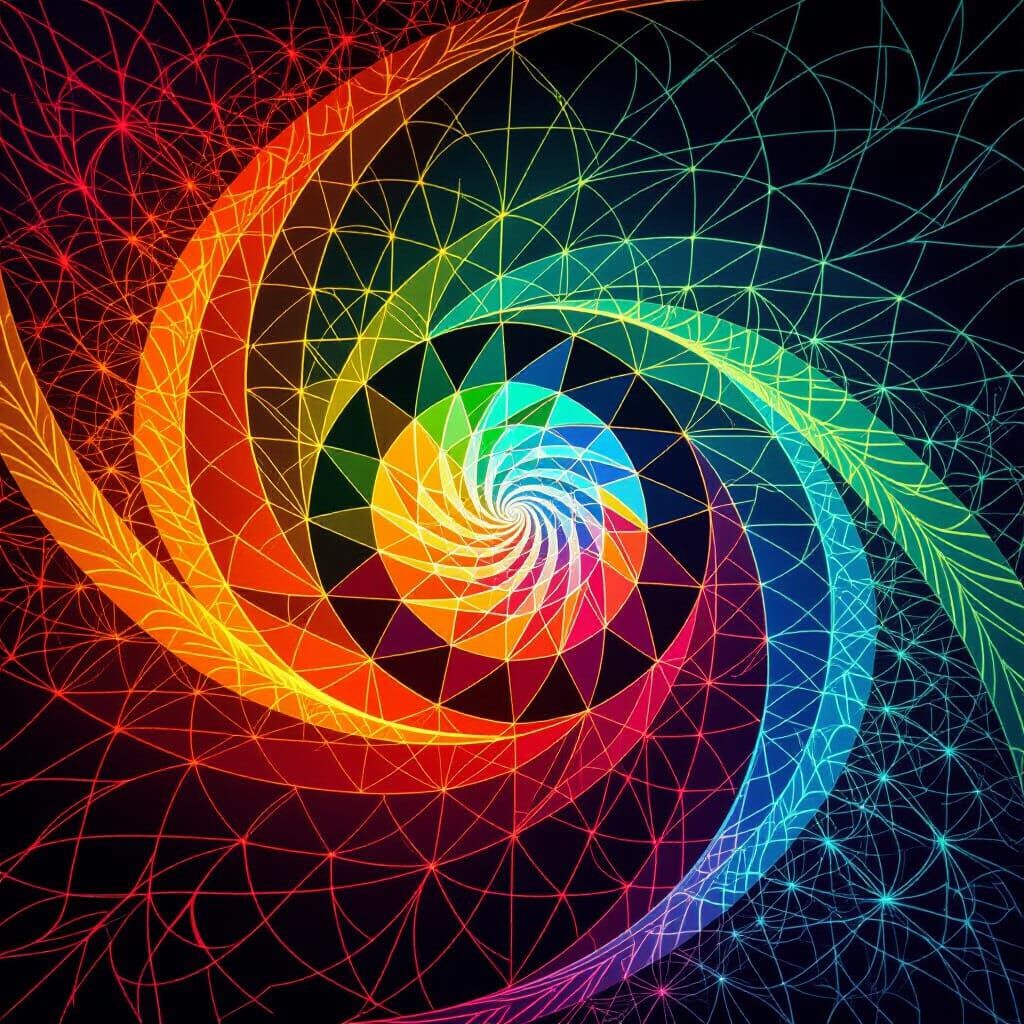 Psychedelic Golden Ratio Spiral in Neon Colors