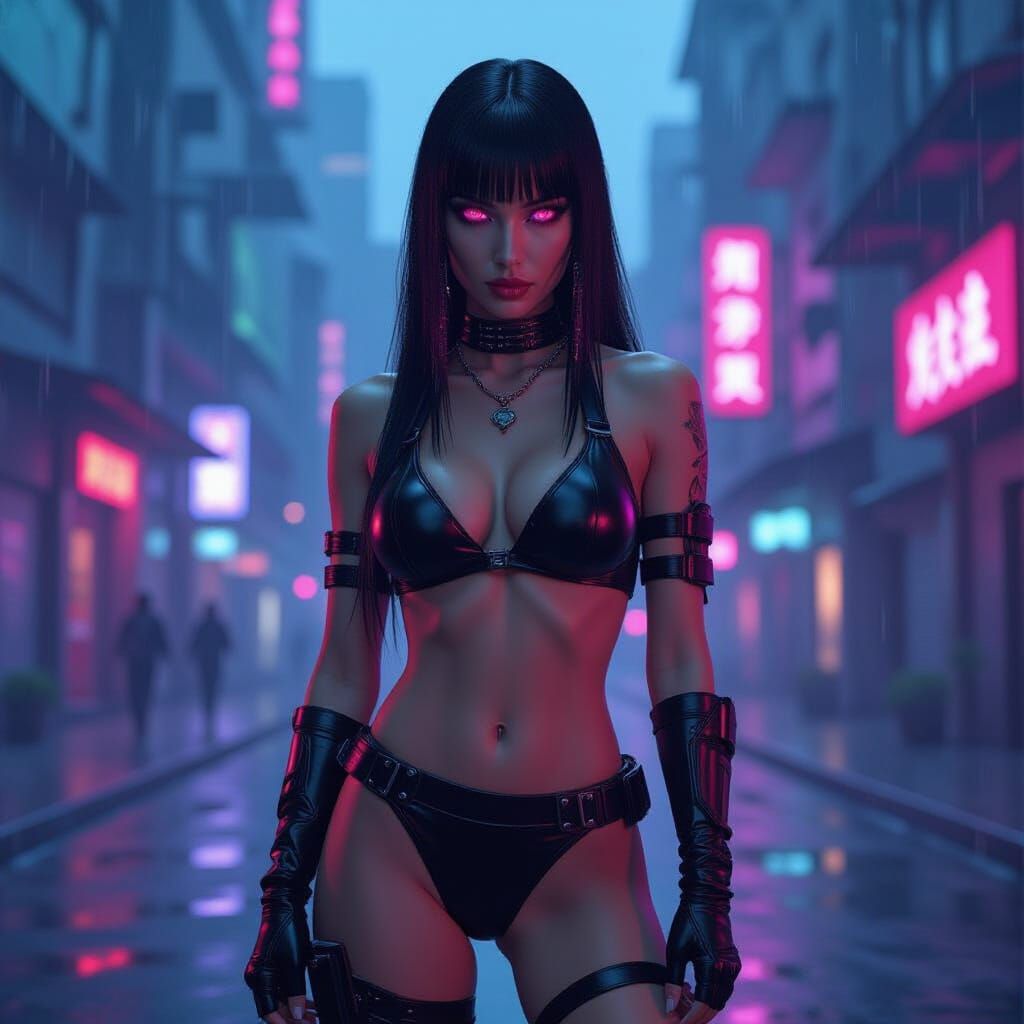 Cyberpunk Cleopatra Warrior Queen in Neon Metropolis