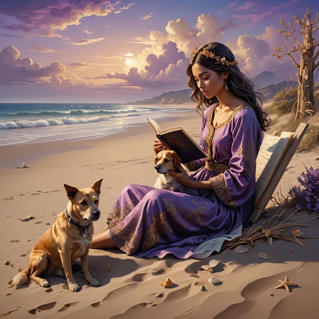 Girl Reading on Beach in Dreamy Matte Painting