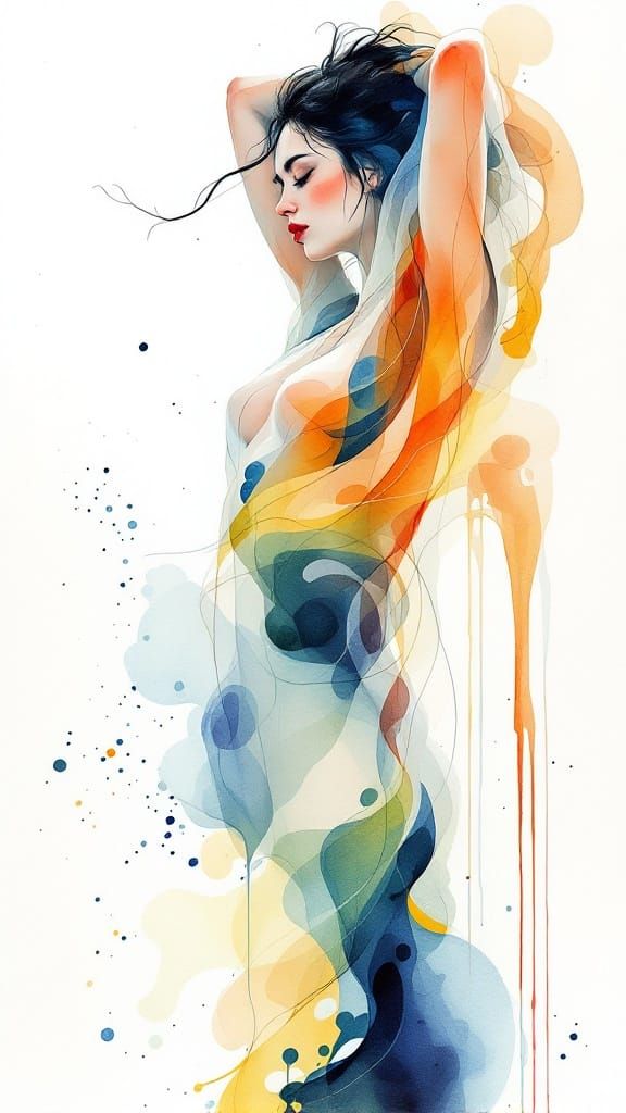 Abstract Figure Study with Expressive Lines and Soft Waterco...