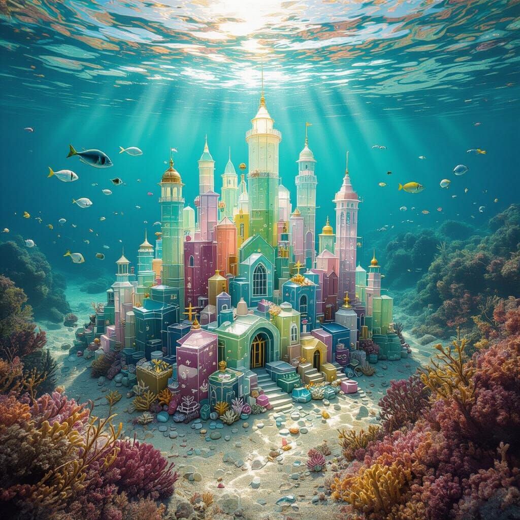 Surreal Pastel Sea Glass City Under the Waves