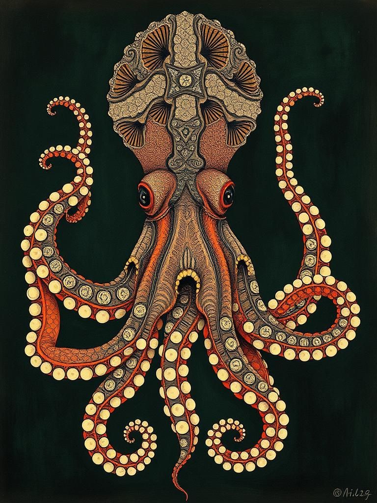 Detailed Octopus in Art Nouveau Style