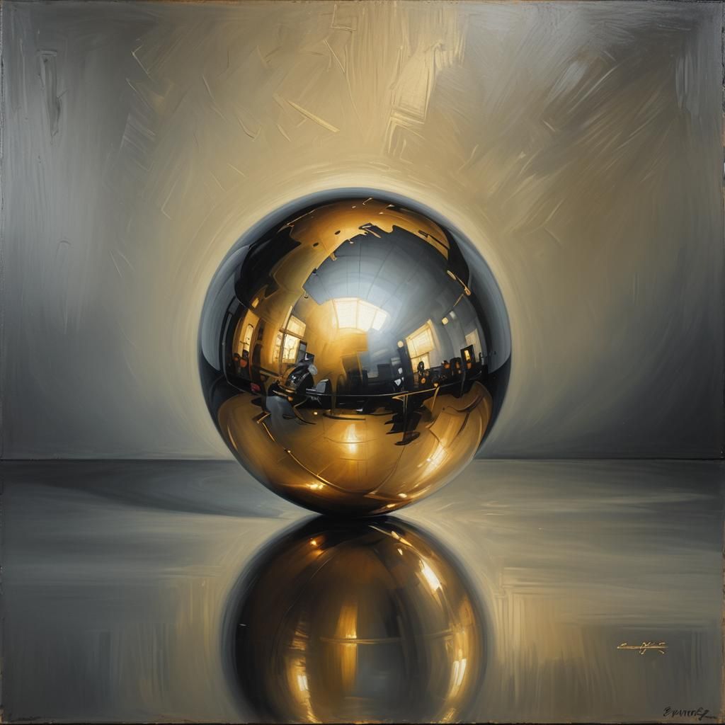 Metallic Sphere in High Contrast Oil Painting