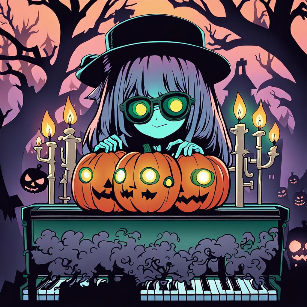 Anime Jack-o-Lantern Plays Piano in Haunted Mansion