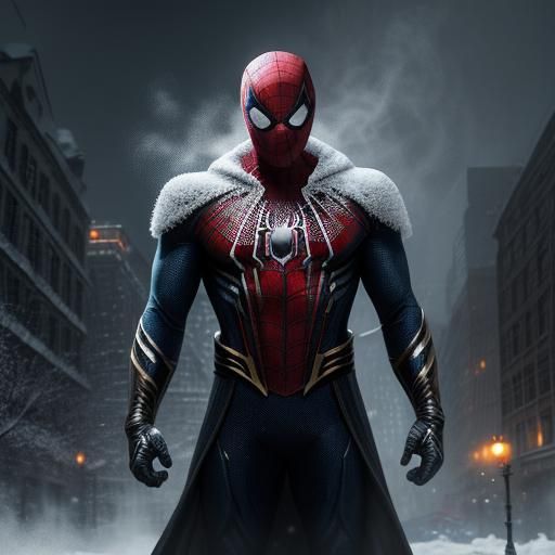 Russian Spider-Man in Snowy City Square