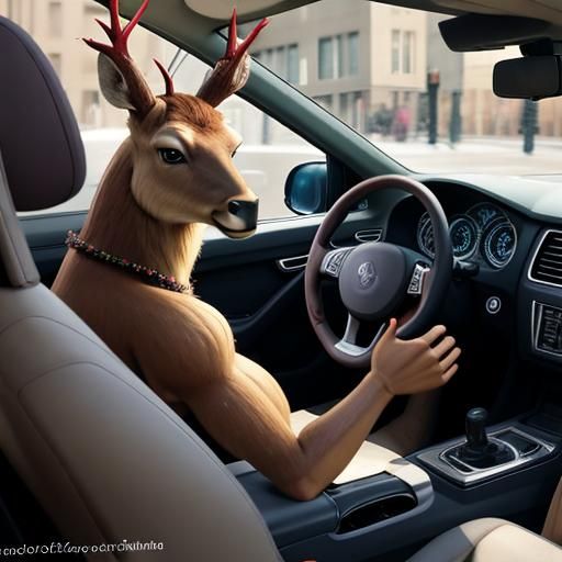 Deer Drives Car in Comic Art Style