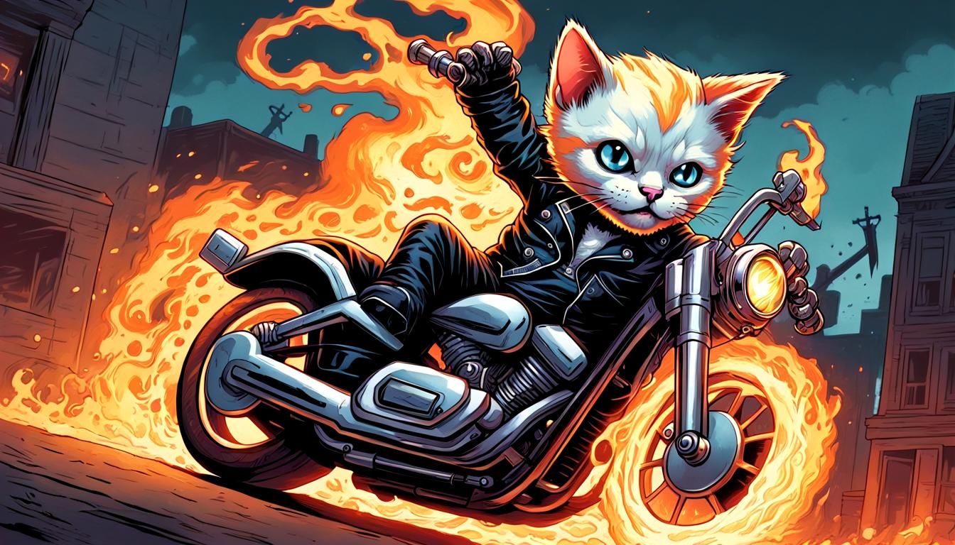 Kitten as Ghost Rider, Comic Book Art