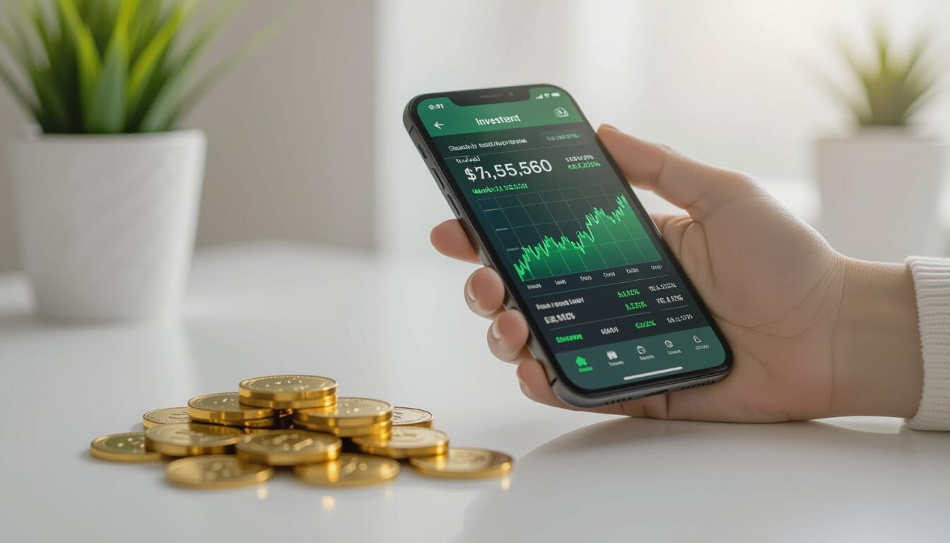 Smartphone Investment App Portfolio Screen With Green Chart