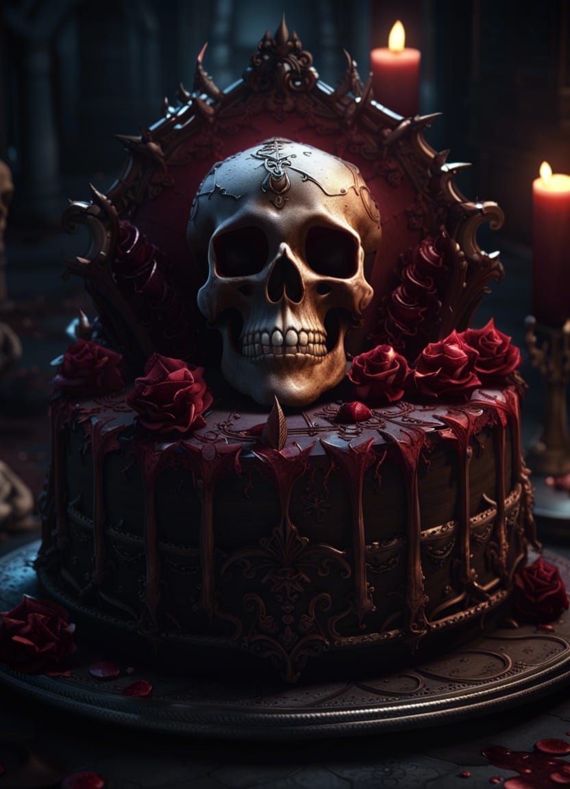 Gothic Cake with Beating Heart in Dark Fantasy Style