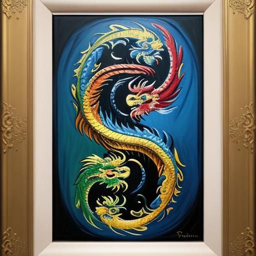 Dragon and Phoenix Yin Yang in Neo-Impressionism