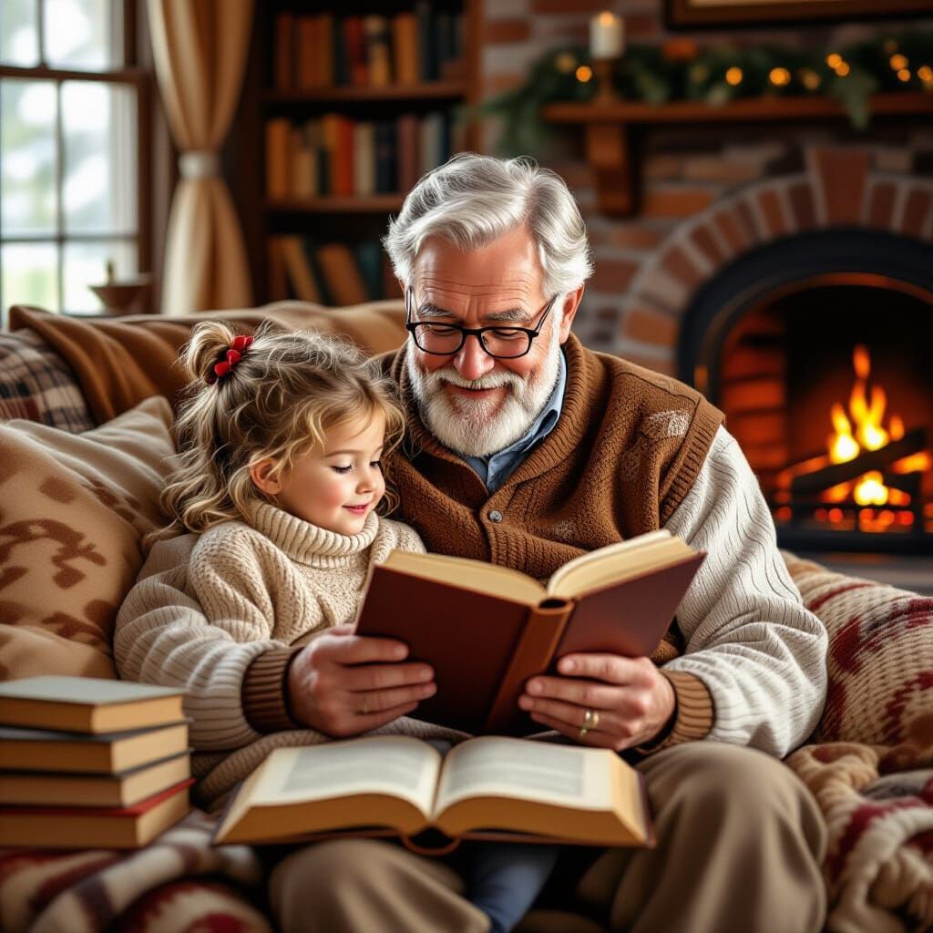 Cozy Reading Nook: Grandfather and Granddaughter, Rockwell S...