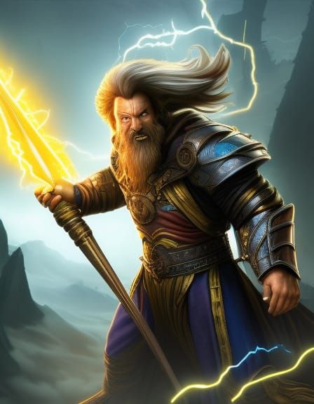 Wizard Summons Lightning in a Cinematic Matte Painting