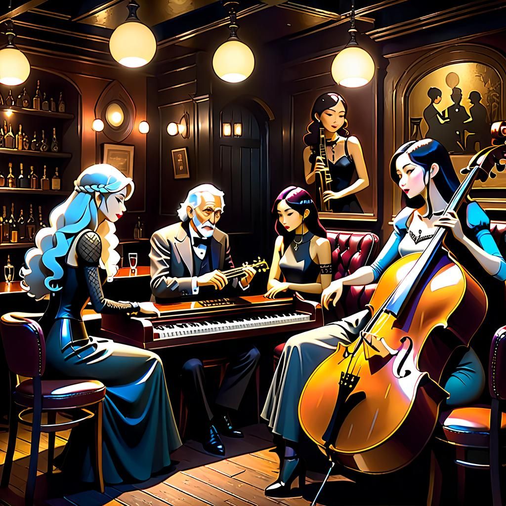 Gothic Whimsy Jazz Scene in Tokyo Bar