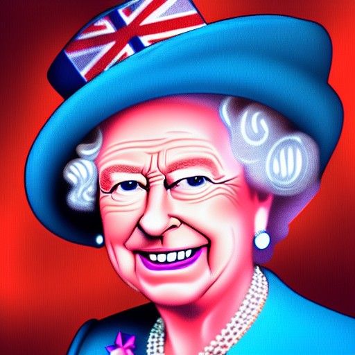 Synthwave Queen Elizabeth II Neon Portrait
