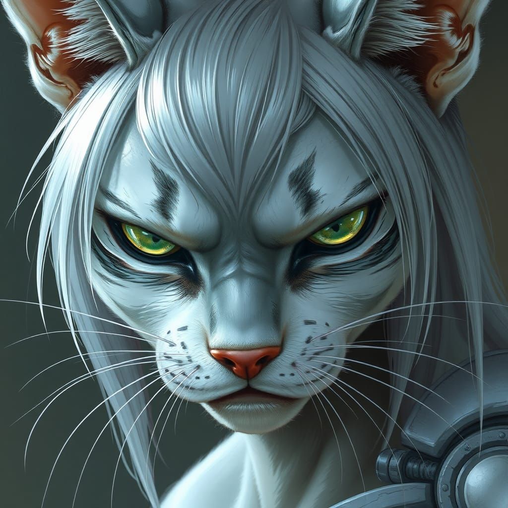 Feline Humanoid Portrait in Futuristic Style