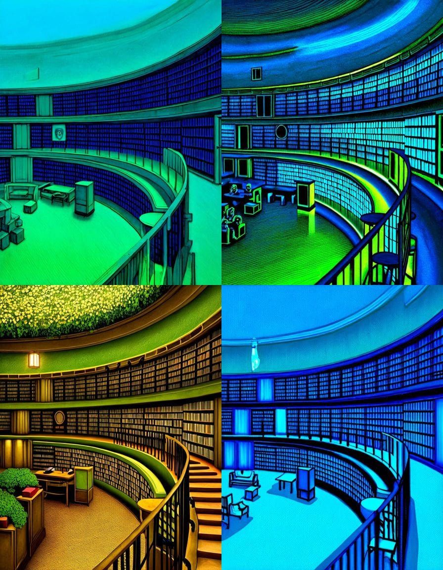 Whimsical Mystical Library Scene in Light Academia Style