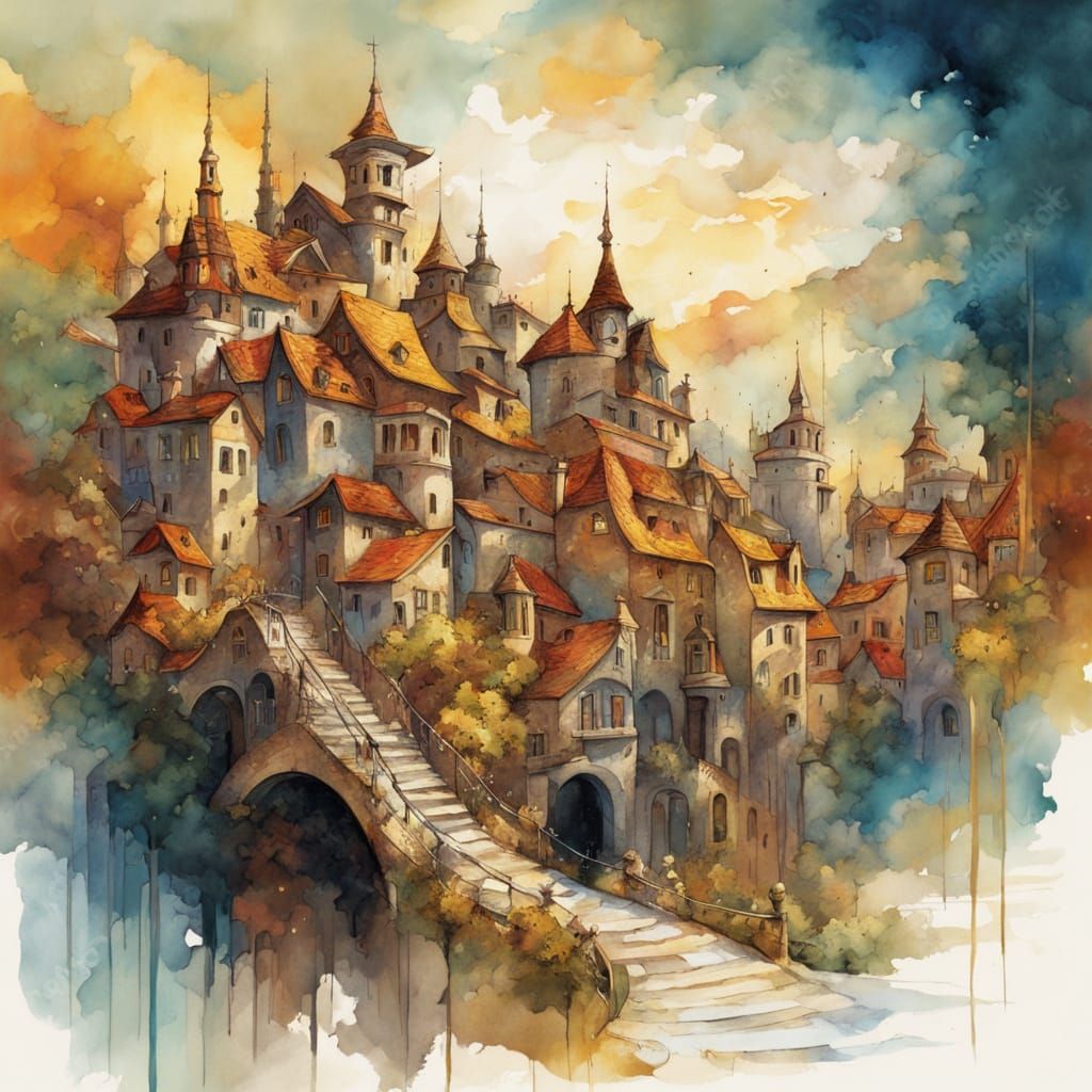 Whimsical Fantasy Village in Vibrant, Dreamlike Settings