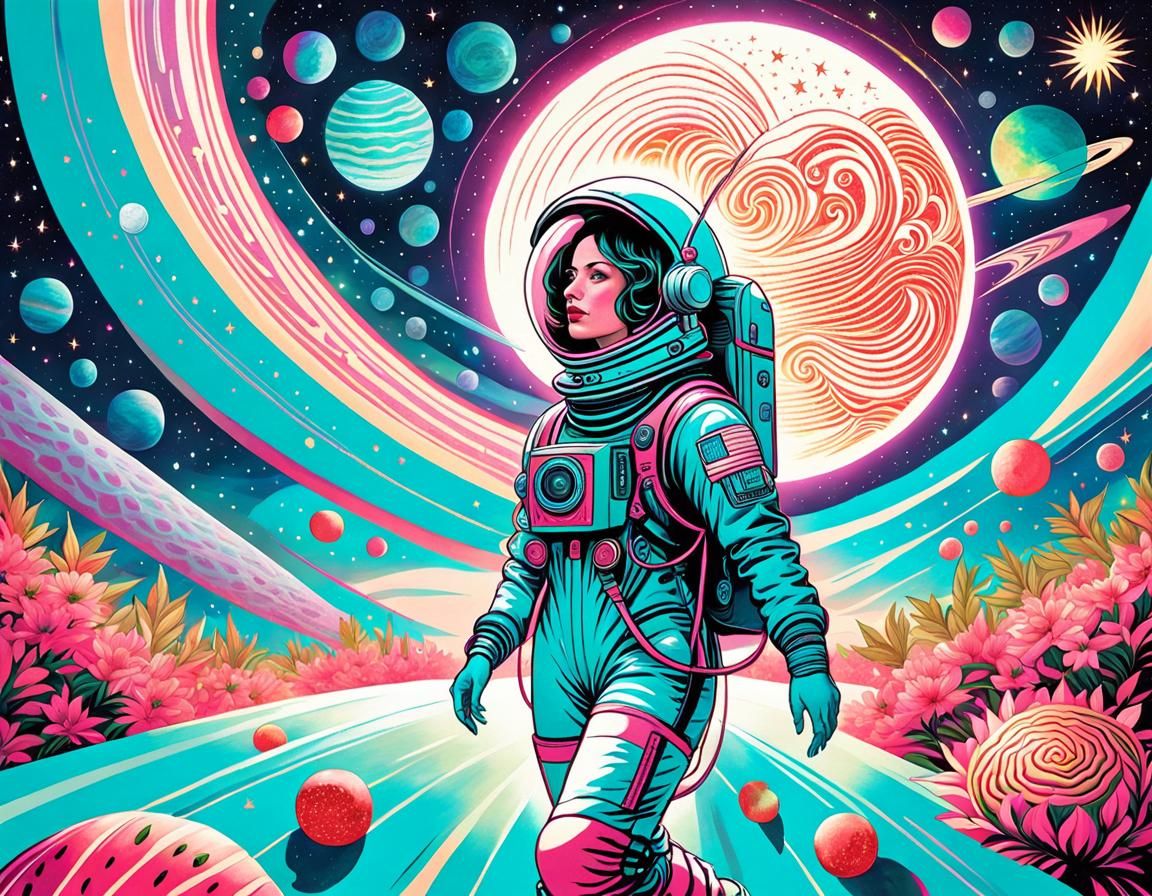 Cosmic Space Girl Moonwalk in Starlight