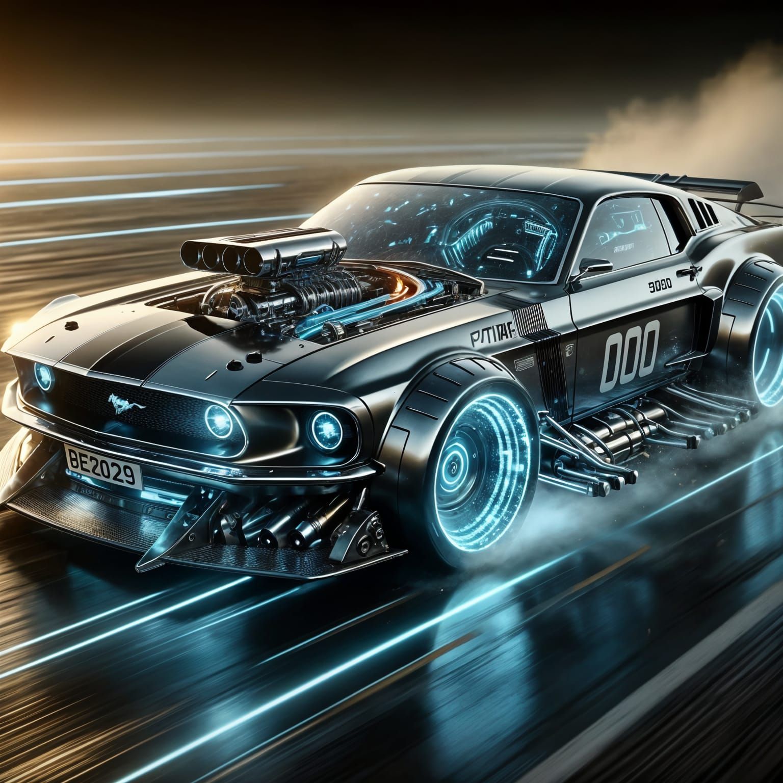 Futuristic Mustang Boss 429: Photorealistic Year 3000 Concep...