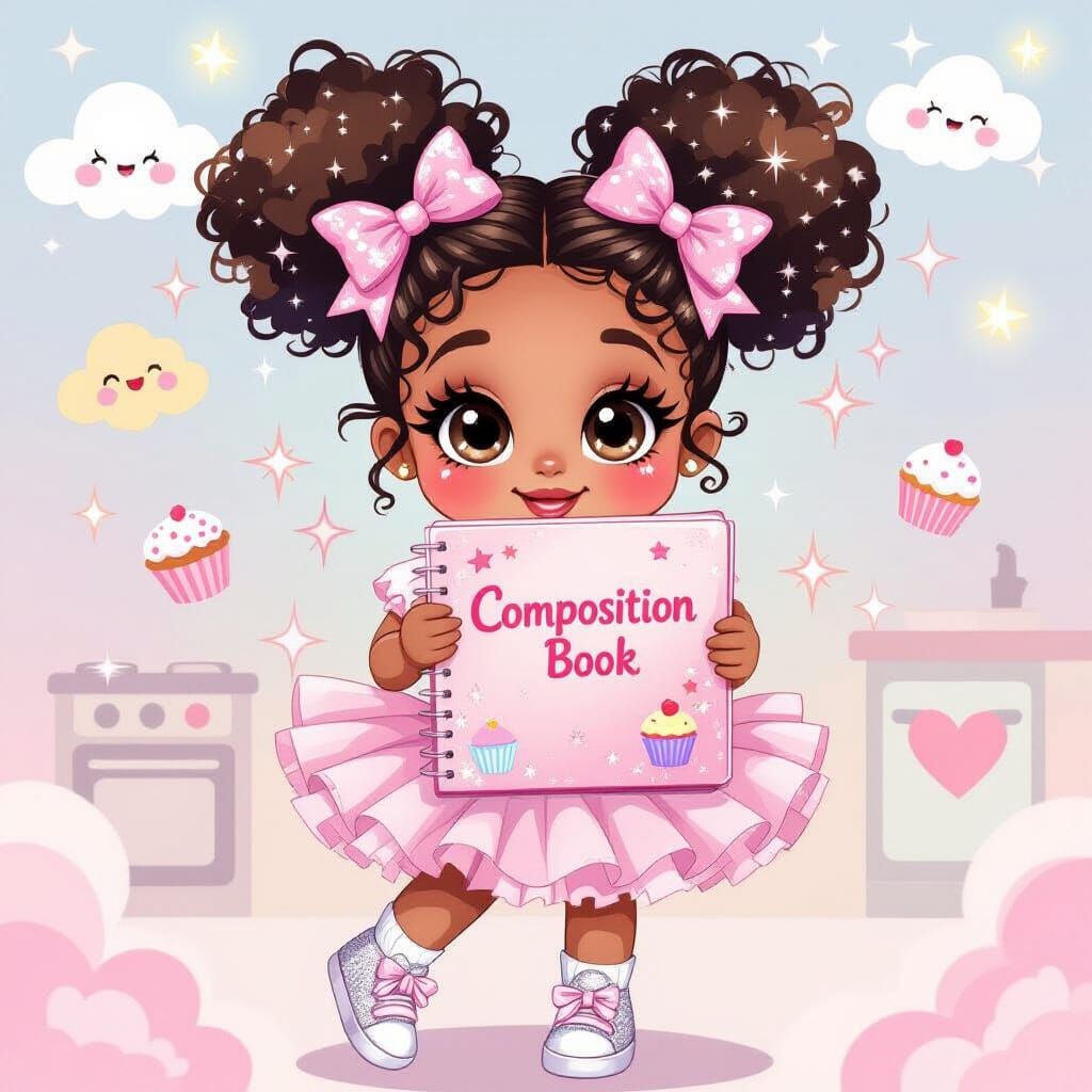 Cute Chibi Girl with Pink Notebook in Kawaii Style