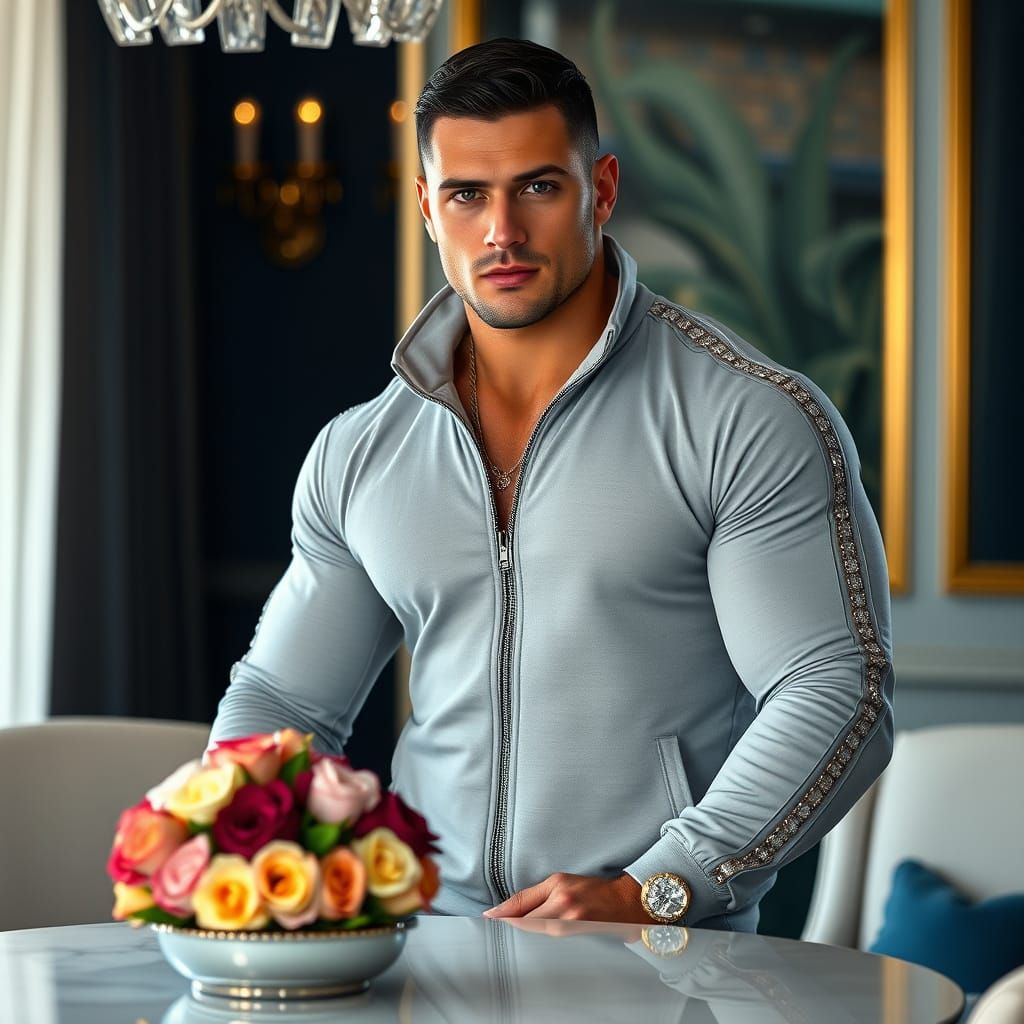 Muscular Man in Tracksuit: Photorealistic Portrait