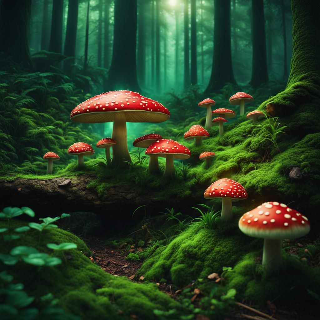 Magical Toadstools in an Enchanted Forest