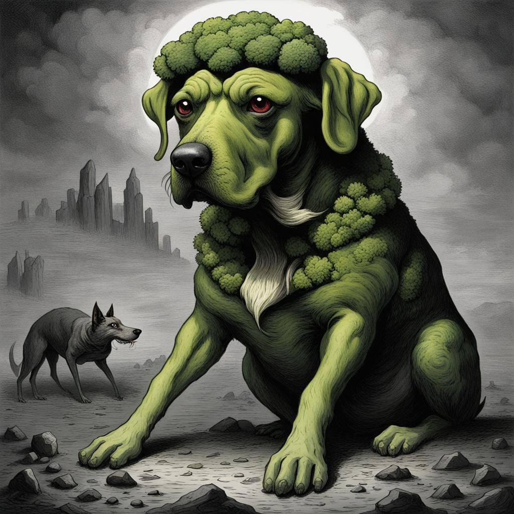 Horrific Broccoli Dog in Doré Style