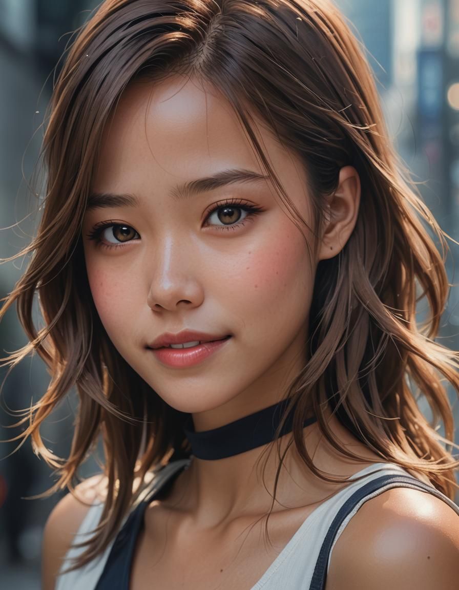 Realistic Portrait of Smiling Woman in Digital Art Style