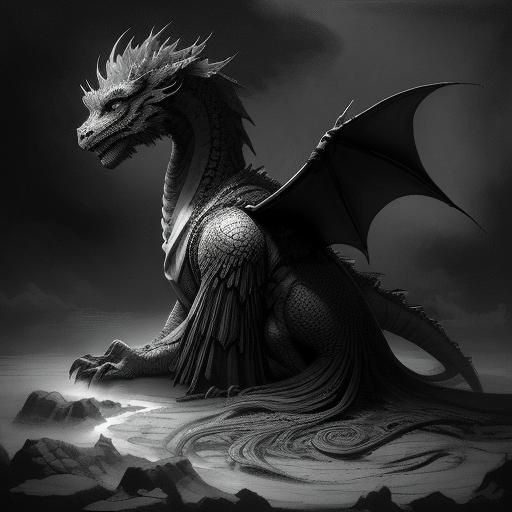 Samurai and Dragon: Detailed Charcoal Drawing